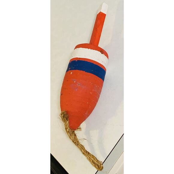 Weathered MB3 Wooden Buoy Nautical Décor Red, Blue and White 14 Inch - Picture 1 of 4